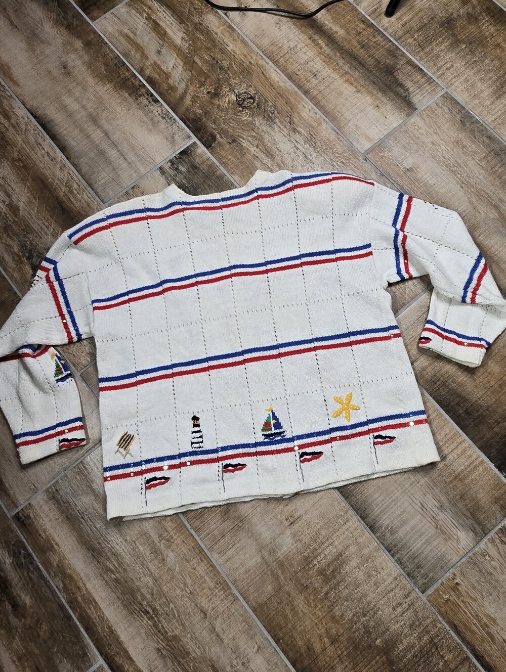 Philip & Jane Gordon Design Options Cream Nautical Fireworks Sweater Size XL - Picture 11 of 15